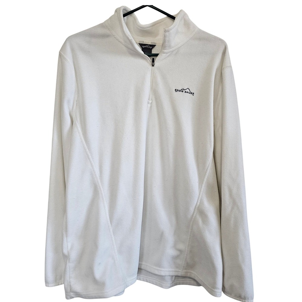 Eddie Bauer Mens XXL‎ Quarter Zip Fleece Pullover Cream White Mock Neck Sweater